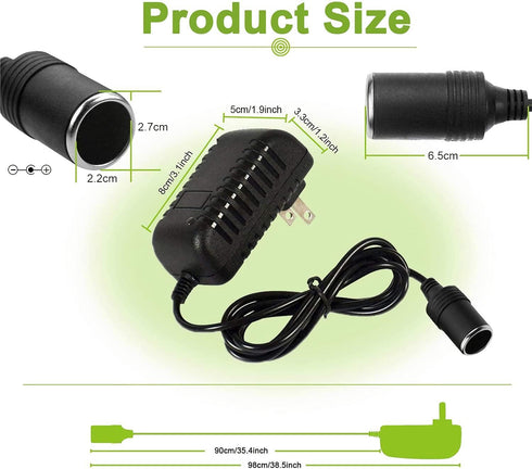 12V Power Supply AC to DC Converter Wall Plug to Car Cigarette Lighter Power Adapter, 110V-240V to 12V Current 2A Max Power 24W Max for Car Shaver...