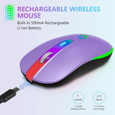 FUWANG Wireless Mouse,Rechargeable LED Wireless Bluetooth Mouse,Portable USB Optical 2.4G Wireless Bluetooth Two Mode Computer Mice with USB & Typ...