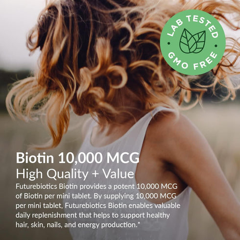 Futurebiotics Biotin 10,000 MCG High Potency Tablets Supports Healthy Hair, Skin & Nails & Energy Production, Non-GMO, 180 Vegetarian Tablets...