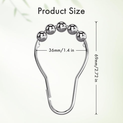 Amazer Shower Curtain Rings, Rust-Resistant Metal Shower Hooks Ring Shower Rings for Curtain Rolling Shower Curtain Hooks for Bathroom Shower Rod ...
