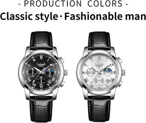 Quartz Casual Men's Watches?Genuine Leather Strap Mens Watches, Waterproof, Night Light, Calendar, Chronograph Watch for Stylish Men...