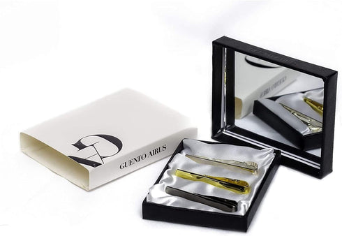 3pc Mens Tie Bar Clip for Regular Necktie, Gold Silver Black with Luxury Gift Box Set...