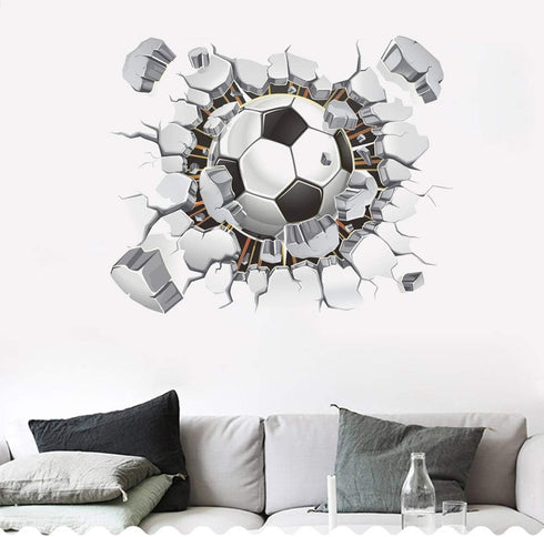 3D Soccer Stickers, Art Ball Soccer Wall Decal for Kids Room, FFootball Vinyl DIY Soccer Wallpaper for Boys Bedroom Playroom Living Room Window Do...