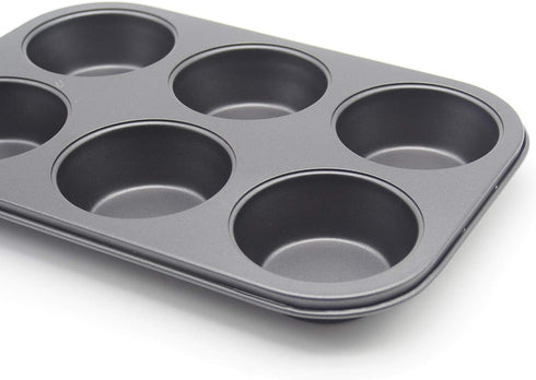 Muffin Pan 6 Cup Cupcake Baking Pan No Stick Carbon Steel Easy Clean...