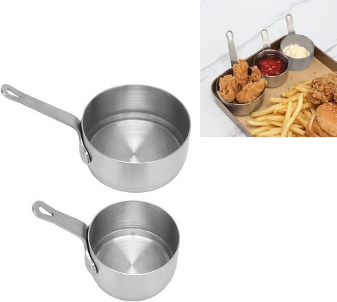 2pcs Sauce Cup 304 Stainless Steel Stackable Handle Design Mini Sauce Pan for Banquet Outdoor Picnic,Ramekin Dipping Sauce Seasoning Bowls with Ha...