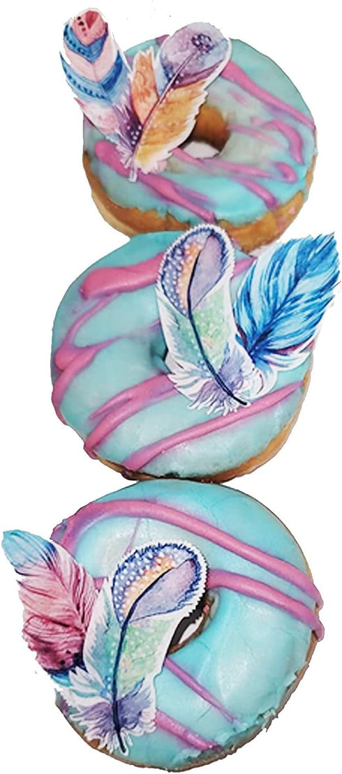 Feathers Edible Wafer Paper x 20pcs Wedding Cake Cupcake Decorations Wafer Rice Paper Peach Pink Blue...