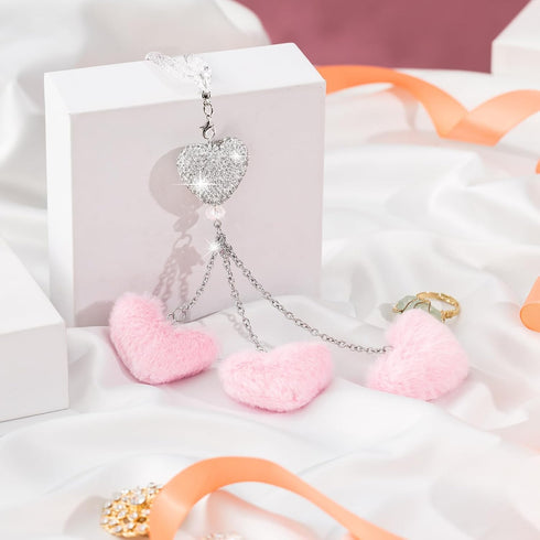 Frienda Bling Heart Diamond Car Accessories for Women, Crystal Car Rear View Mirror Charms Car Decoration Valentine's Day Gifts Lucky Hanging Inte...