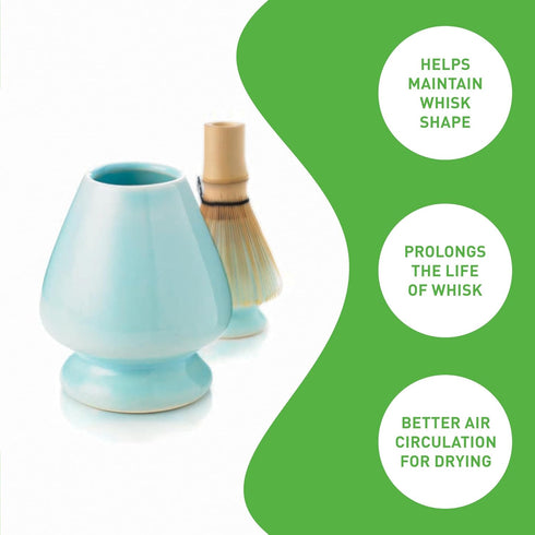 Aiya Traditional Japanese Matcha Whisk Holder - Pyramid Design for Bamboo Chasen Maintenance - Blue...