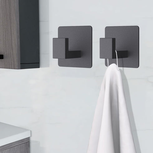 VAEHOLD Adhesive Towel Hooks, Heavy Duty Wall Hooks Aluminum Black Hooks for Hanging Coat, Hat, Towel, Robe, Clothes, Shower Hook for Door, Office...