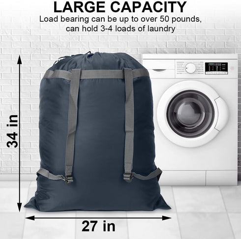 Laundry Bag Backpack, 27” x 34”Sturdy Laundry Bag with Shoulder Straps Drawstring Closure Heavy Duty Foldable Laundry Backpack for College, Travel...