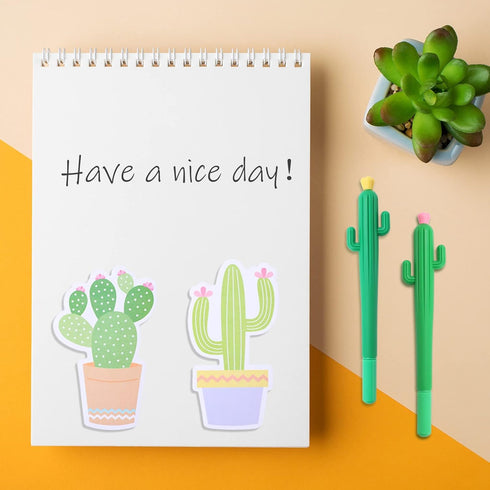 Whaline 12 Pieces Cactus Shaped Roller Pens with Cactus Sticky Notes Cactus Gel Ink Pens Cactus Neutral Pen Writing Plant Pen Succulent Note Pad f...