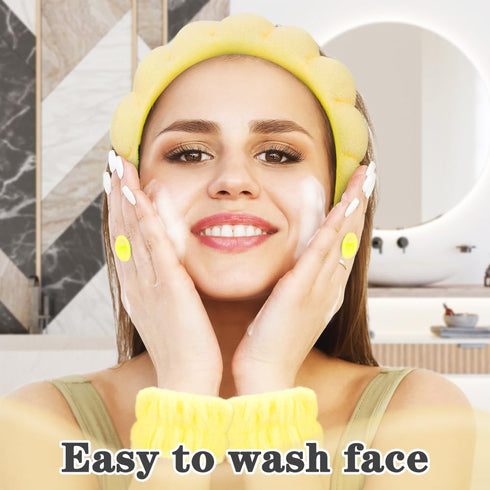Spa Headband for Washing Face Sponge Bubble Headbands Face Wash headband and wristband set for Women Girls Makeup Skincare Cute Head Wear Portable...