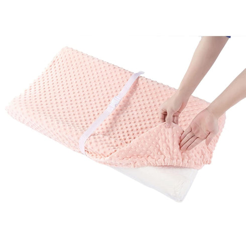 2 Pack Solid Changing Table Pad Cover Cradle Sheet, Fits 32"/34''x16" Contoured Diaper Changing Pad, Dots Plush Changing Table Covers (Pink + Purp...