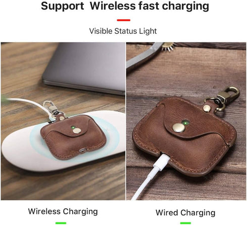 Hiram Leather Case Replacement for Airpods Pro 2019,Crazy Horse Cowhide Leather Portable Travel Case Compatible with Airpods Pro,Headphone Cases R...