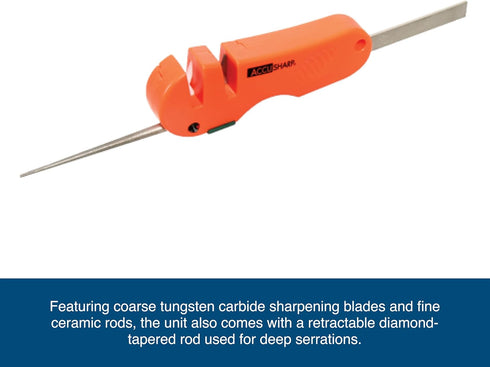 AccuSharp 4-in-1 Knife & Tool Sharpener, Coarse Tungsten Carbide Sharpening Blade & Ceramic Rod with Retractable Diamond-Tapered Rod for Knives, F...