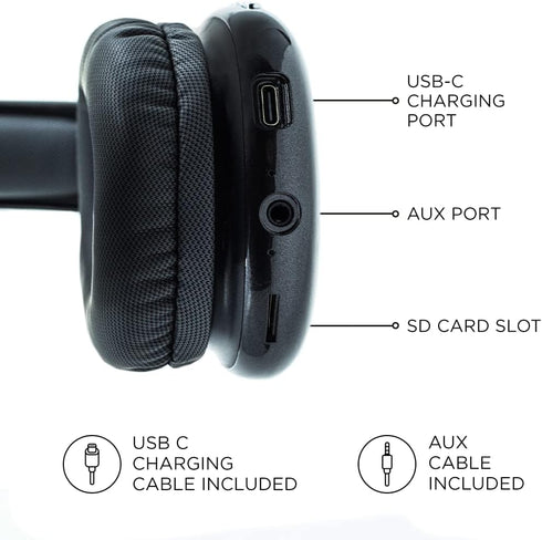 iJoy Ultra Wireless Headphones with Microphone- Rechargeable Over Ear Wireless Bluetooth Headphones with 10Hr Playtime, SD Slot, Backup Wire- Soft...