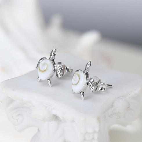 AeraVida Nautical Mother Earth Sea Turtle Shiva Swirl Shell .925 Sterling Silver Post Earrings | Casual Sterling Silver Post Earring for Women | J...