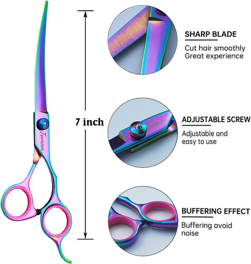 5 in 1 Professional Dog Grooming Scissors Kit - Sharp and Durable Straight & Thinning & Curved Shears Scissors set Pet Grooming Shears for Dog&Cat...