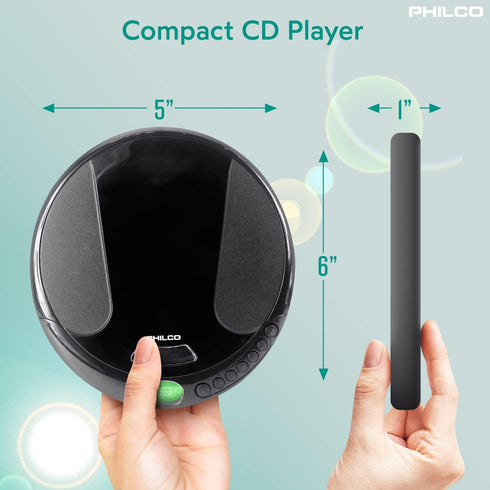 PHILCO Personal CD Player with 60 Second Anti-Shock - Portable, Compact, and Easy to Use - includes Headphones...