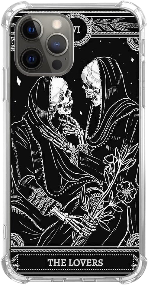 The Lovers Tarot Card Skull Black Case Compatible with iPhone 15 Pro, Trippy Psychedelic Aesthetic Tarot Card Cool Skeleton Case for iPhone 15 Pro...