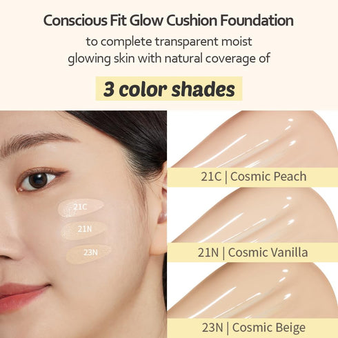 MOONSHOT KOREA Conscious Fit Cushion Foundation Medium Coverage, Long-Lasting & Buildable Foundation For A Smooth, Satin Finish, Vegan & Cruelty-F...