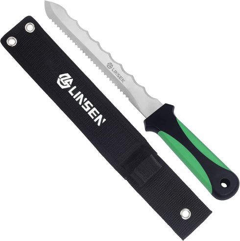 Stainless Steel Garden Knife with 7.8" Blade, Double Side Utility Sod Cutter Lawn Repair Garden Knife with Nylon Sheath (green)...