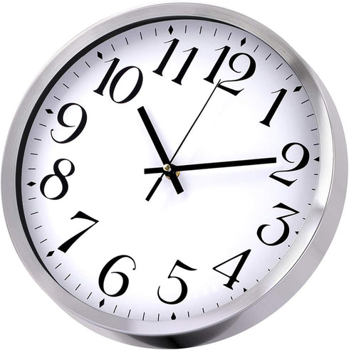 TopOne Silent Wall Clock,Battery Operated 12 inch Accurate Sweep Movement Silver Aluminum Quartz Kitchen/Home/School Patio Decor(White)...