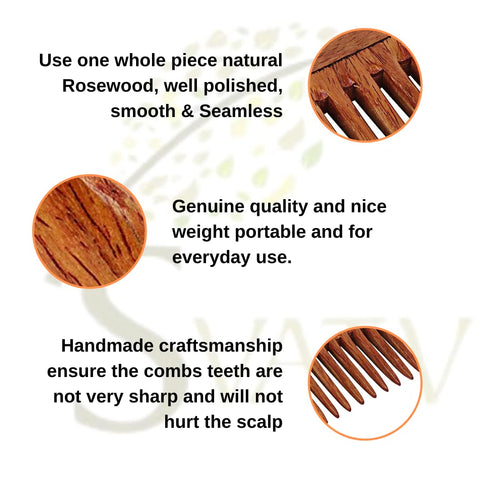 SVATV Handcrafted Rosewood Comb For Detangling Hair For Thick, Curly And Wavy Hair, Non-static And Eco-friendly With Wide Tooth For Grooming Hair ...