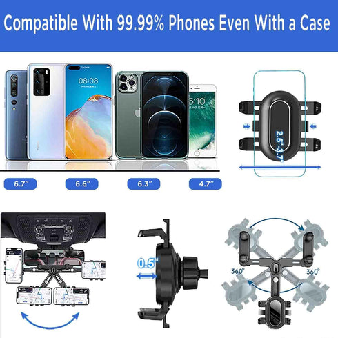 Rear View Mirror Phone Holder, 360°Rotatable and Retractable Rearview Mirror Phone Holder for Car, Upgraded Four Corners Anti-Shake Multifunctiona...