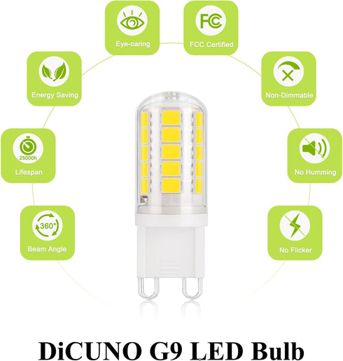 DiCUNO G9 LED Bulb 40W, Daylight White 6000K, 400LM, G9 Bi-pin LED Bulbs for Chandelier Light, Non-dimmable, G9 Halogen Bulb Replacement for Penda...