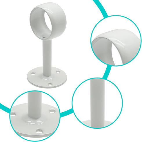 4Pcs Shower Curtain Closet Rod Holder 1'' & 1-1/4'' Ceiling Mount Pipe Flange Socket, Stainless Steel Curtain Rod Brackets, White...