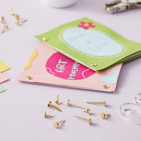 Juvale 500 Pieces Mini Metal Brads for Crafts, Split Pin Brass Paper Fasteners for Scrapbooking, Handmade Cards, DIY Projects, 5 Assorted Sizes (0...
