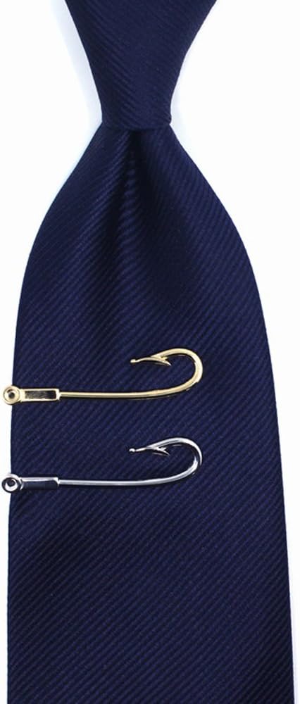 Fishing Hooks Tie Clips Bar Tacks Mens Silver Golden Tone Leisure Fishermen Sportsmen Fathers Dad Husband Activities...