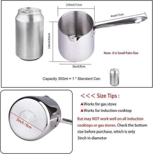 IMEEA Butter Warmer Turkish Coffee Pot Milk Warmer Pot Mini Saucepan with Spout 18/10 Tri-Ply Stainless Steel (10oz/300ml)...