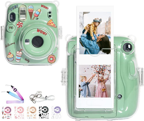 CAIYOULE Protective Camera Case for Fujifilm Instax Mini 11 Film Camera Clear Case with Upgraded Film Pocket Pouch for Storing Photos and Adjustab...