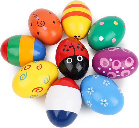 MCPINKY 9PCS Easter Wooden Percussion Musical Eggs,Maracas Egg Shakers Colorful Musical Easter Props Halloween Props for Party Easter Halloween...