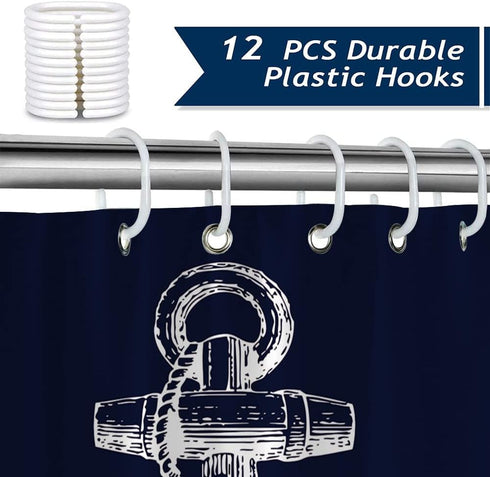 Custom Nautical Navy Blue Anchor Shower Curtain, 70x72 inch...