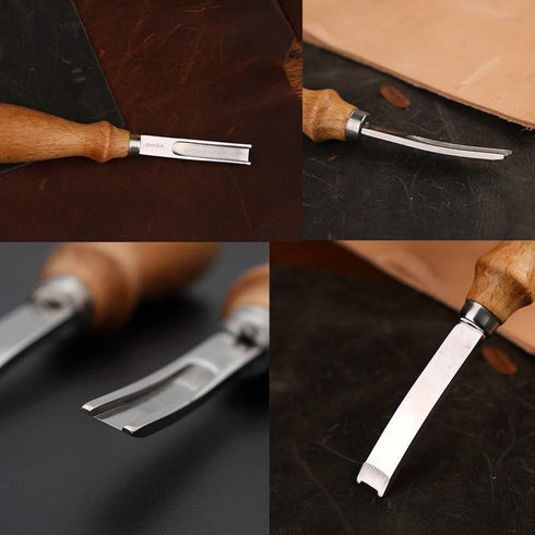 wan Leather Edge Skiving Beveler Tool Set, Wide Mouth Leathercraft Edge Skiving Beveler Leather Edge Trimmer with Wooden Handle Three Sizes(4mm,6m...