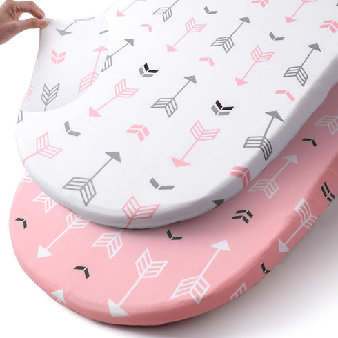 Stretch Fitted Bassinet Sheet Set BROLEX 2 Pack Cradle Sheets for Bassinet Pad/Mattress,Unisex Boys Girls,Ultra Soft,Pink Arrow...