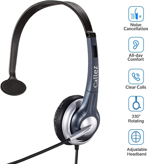 Callez 3.5mm Cell Phone Headset, Mono Computer Headset with Noise Cancelling Microphone, Compatible with iPhone Samsung Huawei Smartphones Laptop ...