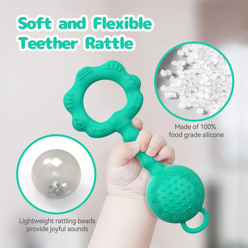 Teething Toys for Babies 0-6 Months, Baby Rattles 6 to 12 Months, 2-in-1 Rattle and Teether Toy for Soothing Sore Gums and Keeps Little Ones Enter...