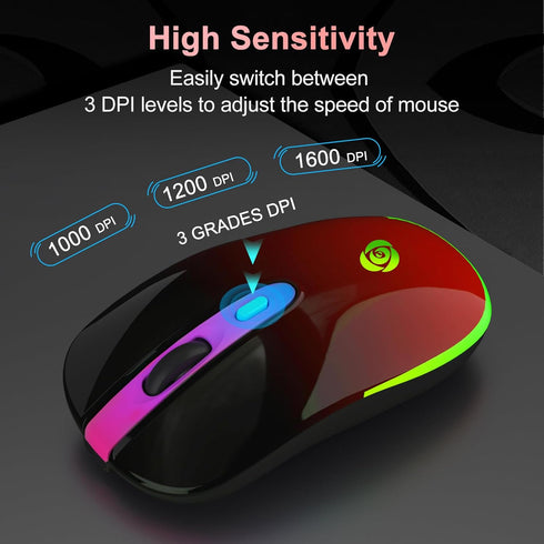 HOTLIFE Bluetooth Wireless Mouse, LED Rechargeable Slient Mouse with Dual Modes (Bluetooth 5.1+ USB C) 2.4GHz Computer Wireless Mouse for Laptop, ...