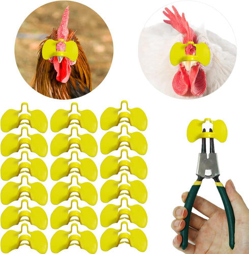Weilan 21 Pieces Pinless Peepers with Pliers Chicken Peepers Eye Glasses Pheasant Poultry Blinders Spectacles Anti Pecking Plier Tool (Yellow,Larg...