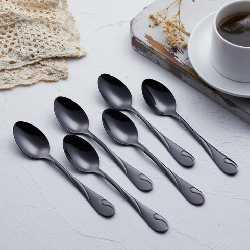 Black Dessert Spoon Set, Seeshine 6.5-inch Stainless Steel Shiny Black Teaspoon, Espresso Coffee Spoon, Set of 6...