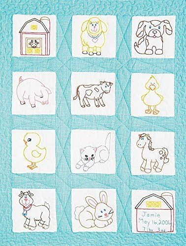 Jack Dempsey Stamped White Nursery Quilt Blocks 9"X9" 12/pkg, Barnyard Friends...