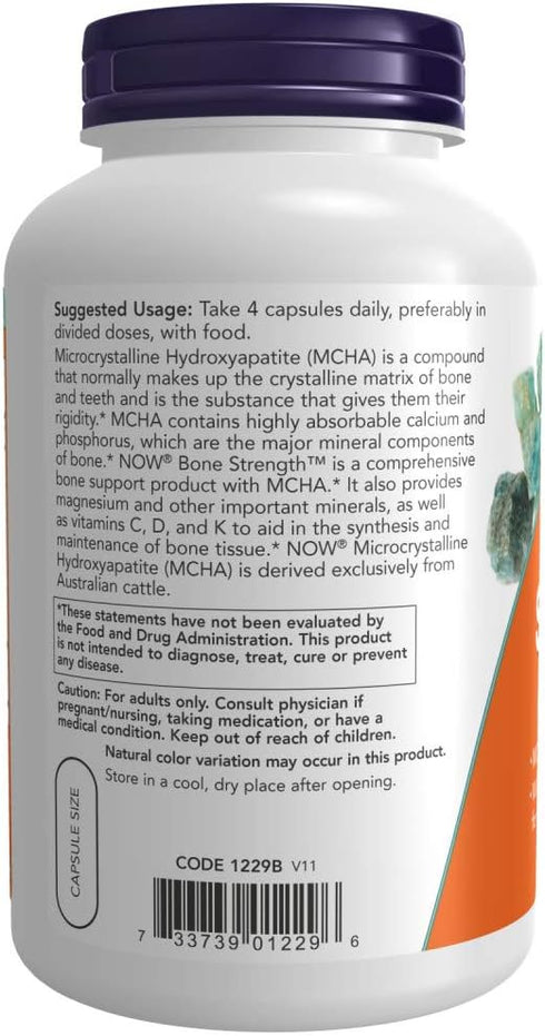 NOW Supplements, Bone Strength™ with Microcrystalline Hydroxyapatite (MCHA), Magnesium and Vitamins C,D and K, 240 Capsules...