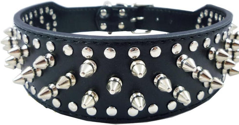 20-26" Length 2" Width Spike Rivets Leather Dog Pet Collars for Pitbull Mastiff Boxer (Black,M)...