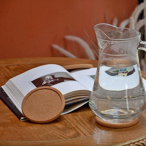 Natural Round Cork Coasters for Drinks with Lip Edge Absorbent Heat and Water Resistant Reusable Durable Saucers for Bar Glass Cup/Mug Coffee Coas...