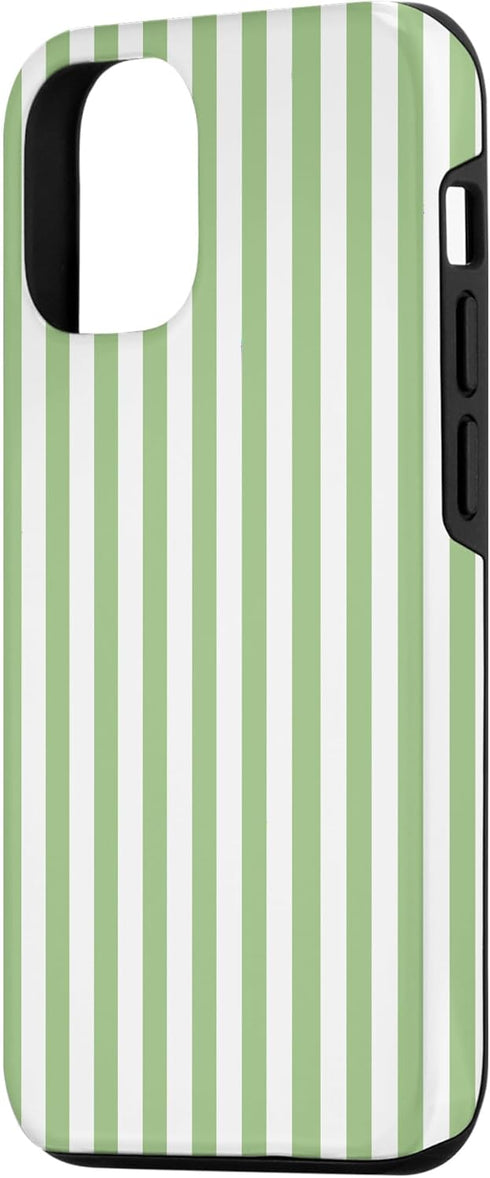 iPhone 15 Striped Pattern Green and White Vertical Lines Case...