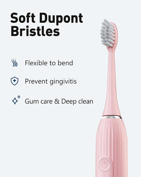 Electric Toothbrush for Adults, USB Rechargeable Sonic Toothbrush with 5 Modes, Fast Charge for 120 Days, 3-Head Electric Toothbrush for Gum Care ...